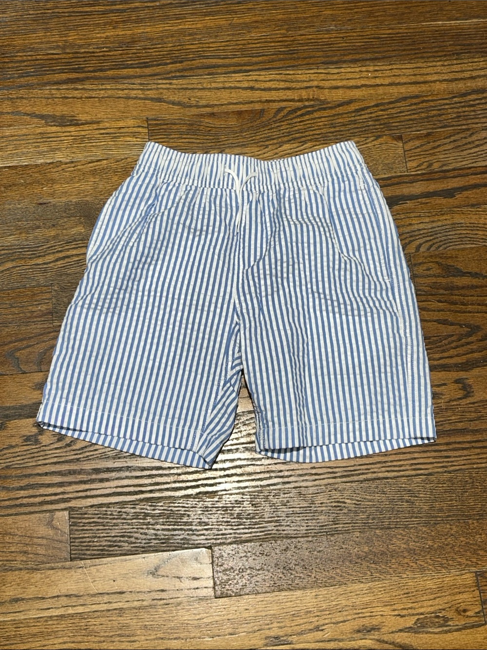 Crewcuts Blue and White Striped Seersucker Swim Trunks